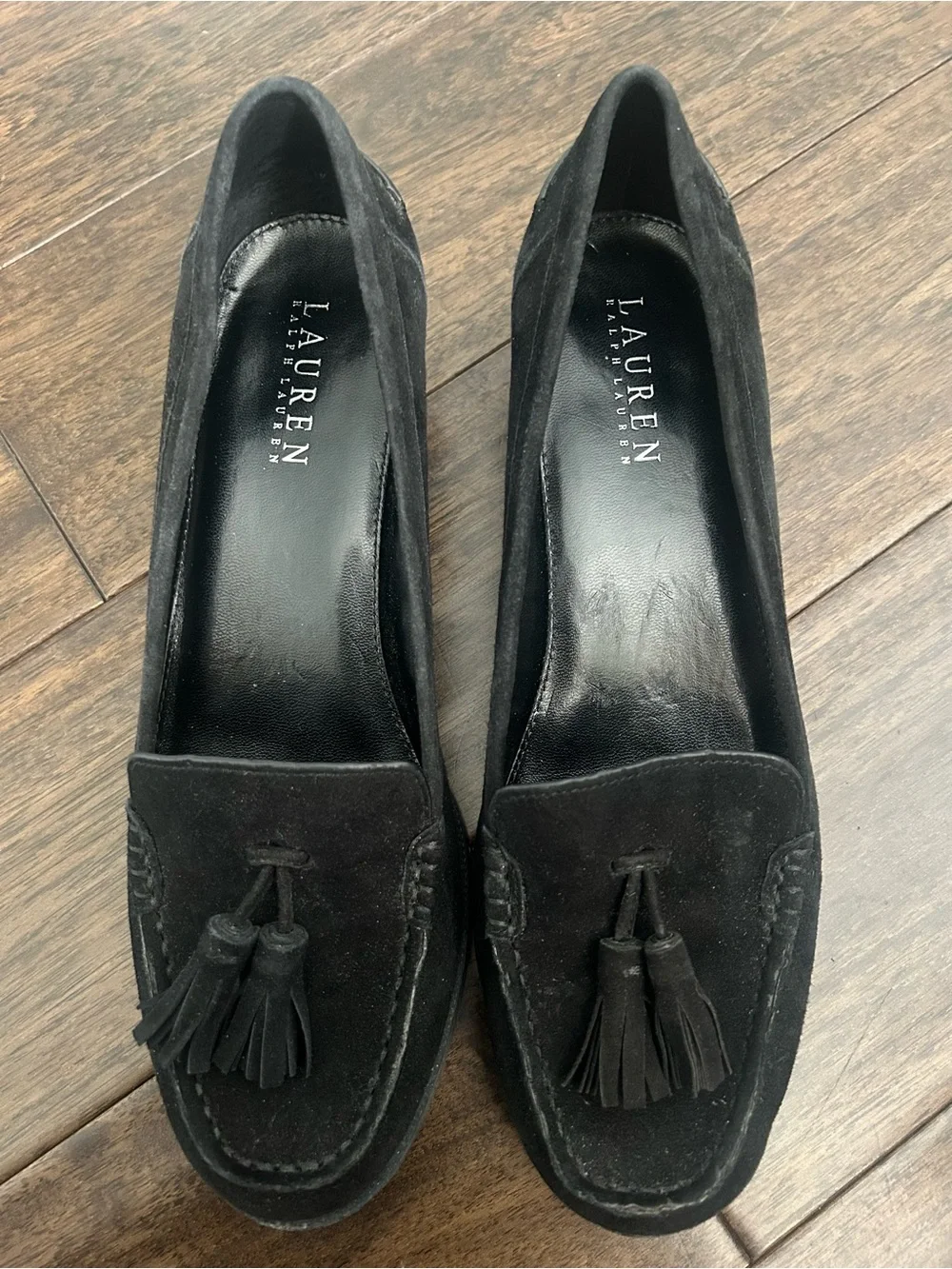 Lauren Ralph Lauren Women’s Black Suede Tassel Loafers Block Heel Size 8